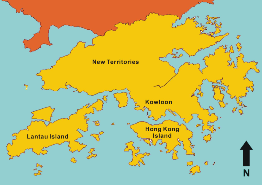 map of Hong Kong, british, Hong Kong, China, Pearl delta Map of Hong Kong, Kowloon peninsula, New territories